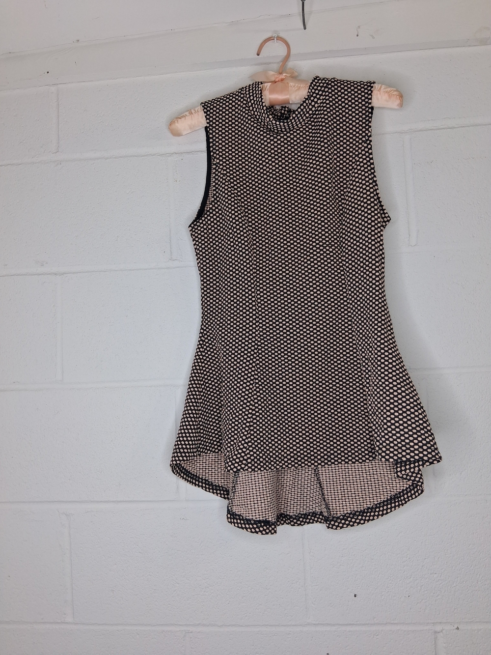 Suzy Shier Black and White Polka Dot Sleeveless High-Neck Dress